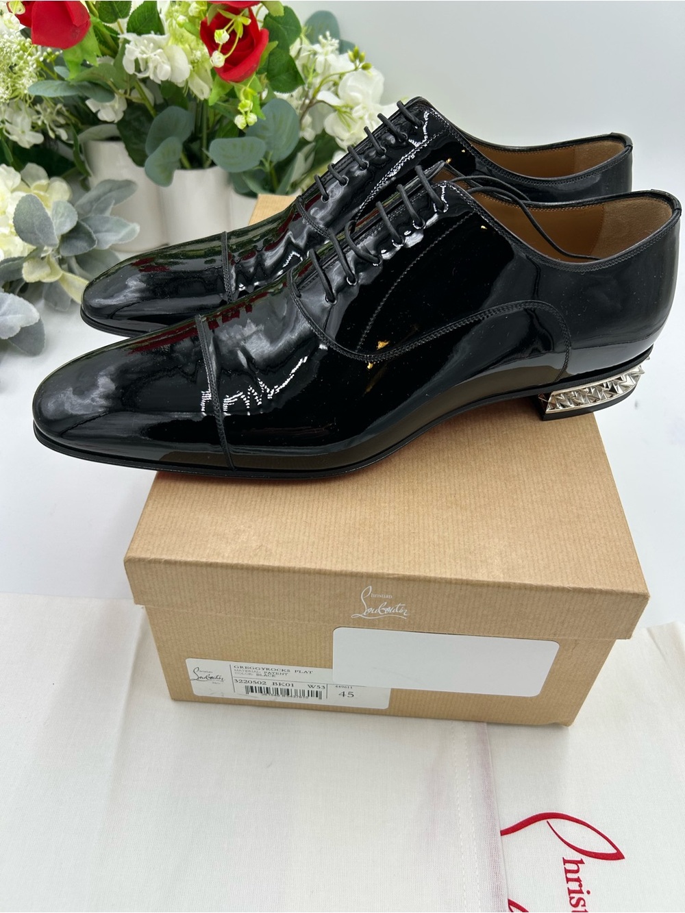 Men's Christian Louboutin GREGGYROCKS patent leather spiked Oxford's size 45 - Picture 6 of 12